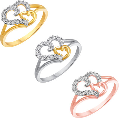 

Vighnaharta Multi Colour Couple Heart Selfie Alloy Cubic Zirconia Gold-plated Plated Ring Set, Multicolor
