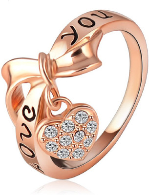 

Aaishwarya Love You Engraved Bow & Heart Alloy Crystal Rose Gold Plated Ring, Multicolor