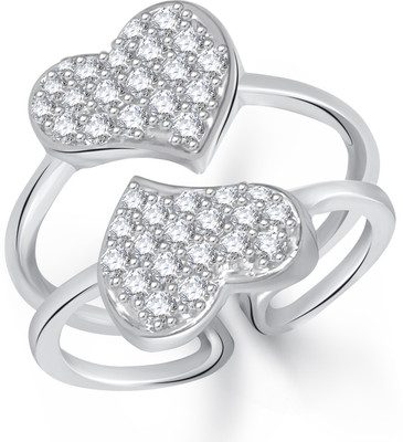 

Meenaz Double Heart White Alloy Cubic Zirconia Ring, Silver