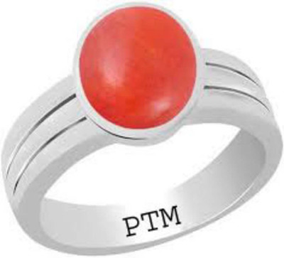 PTM Certified Coral (Moonga) Gemstone 3.25 Ratti or 2.96 Carat for Male and Female Sterling Silver Ring