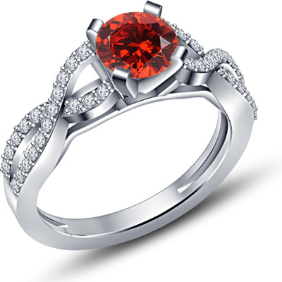 

Vorra Fashion Anniversary Twisted Shank Sterling Silver Garnet, Cubic Zirconia Platinum Plated Ring, Red;white