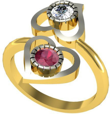 Kanak Jewels White Stone n Ruby Heart Designed Brass Cubic Zirconia Gold Plated Ring