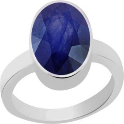 PTM Certified Natural Blue Sapphire (Neelam) Gemstone 9.25 Ratti or 8.41 Carat Sterling Silver Sapphire Sterling Silver Plated Ring