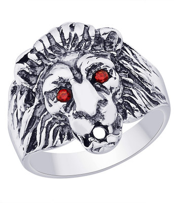 

Taraash Lion Head Sterling Silver Cubic Zirconia Ring, Red