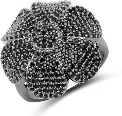 

Johareez Black Spinel Black Rhodium Plated .925 Sterling Silver Cluster Ring Sterling Silver Spinel Black Silver Plated Ring
