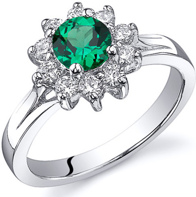 

Peora Ornate Floral Sterling Silver Emerald Rhodium Plated Ring, Green