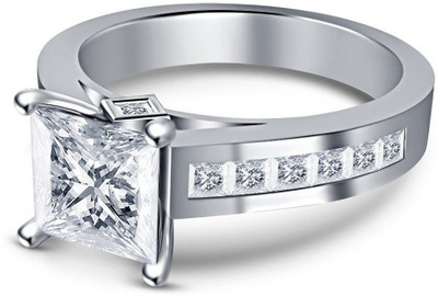 

Vorra Fashion Solitaire With Accents Bridal Engagement Sterling Silver Cubic Zirconia Platinum Plated Ring