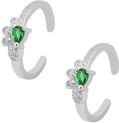 Jewel99 Bella Silver Swarovski Zirconia Platinum Plated Toe Ring, Green