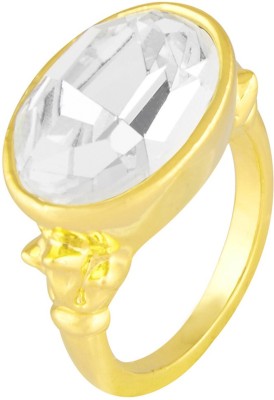 Shining Jewel Big White Rock Brass Crystal Gold Plated Ring