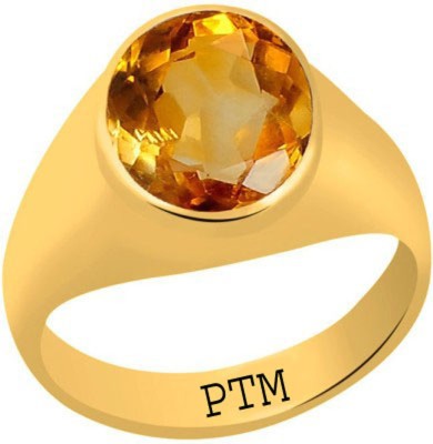 PTM Certified Natural Yellow Sapphire (Pukhraj) Gemstone 9.25 Ratti or 8.41 Carat for Male Panchdhatu 22K Gold Plated Alloy Ring