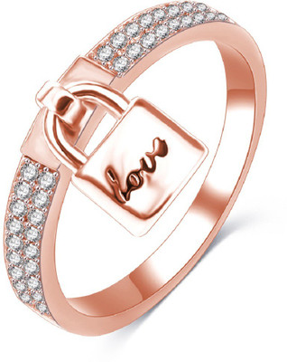 

Aaishwarya Love Engraved Lock Charm Zinc Cubic Zirconia Rose Gold Plated Ring