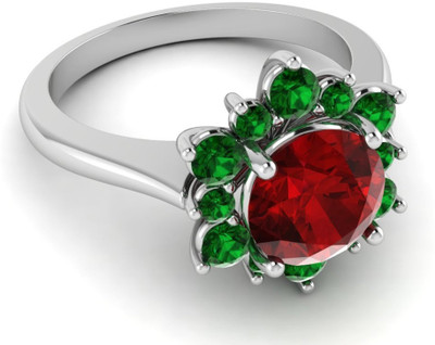 

Parshva Diam Silver Emerald Gold-plated Plated Ring, White