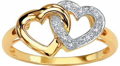 

Kataria Jewellers Hearts Valentine Day American Diamond 92.5 BIS Hallmarked Silver Ring, Yellow