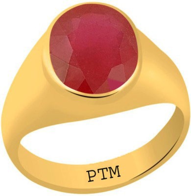 PTM Natural Ruby (Manik) Gemstone 8.25 Ratti or 7.50 Carat for Male Panchdhatu 22K Gold Plated Alloy Ring