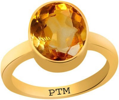 PTM Certified Natural Yellow Sapphire (Pukhraj) Gemstone 9.25 Ratti or 8.41 Carat for Male and Female Panchdhatu 22K Gold Plated Alloy Ring