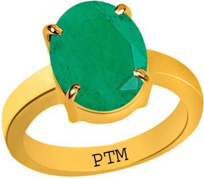 PTM Natural Emerald (Panna) Gemstone 10.25 Ratti or 9.32 Carat for Male and Female Panchdhatu 22K Gold Plated Alloy Ring