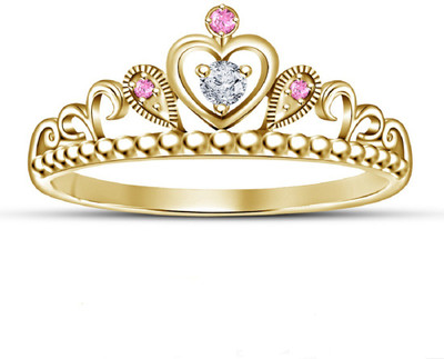 

Vorra Fashion Beautiful Princess Crown Design Sterling Silver Cubic Zirconia, Sapphire Gold-plated Plated Ring, White;pink