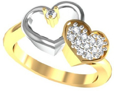 Kanak Jewels Diamond Double Heart Designed for Girls & Women Brass Cubic Zirconia Gold Plated Ring