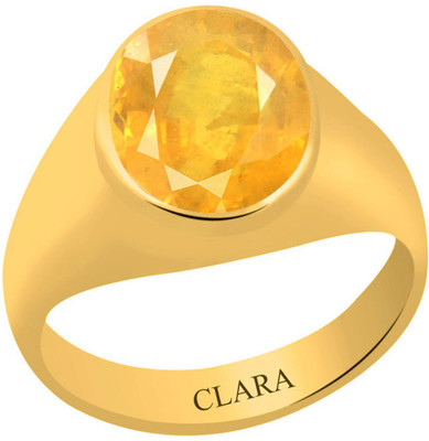 

Clara Yellow Sapphire Pukhraj 5.5 carat or 6.25ratti Panchdhatu Silver Sapphire Yellow Gold Plated Ring