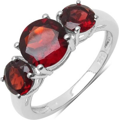 Johareez Sterling Silver Garnet Rhodium Plated Ring