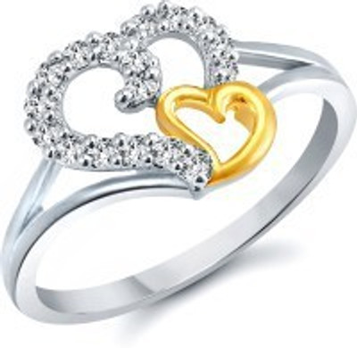 

Meenaz Lovely Heart Gold & Rhodium Alloy Cubic Zirconia Ring, Silver