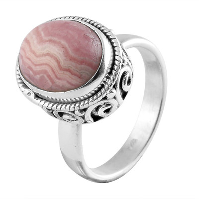 

Zivah Rhodochrosite Ornate Sterling Silver Ring, Pink