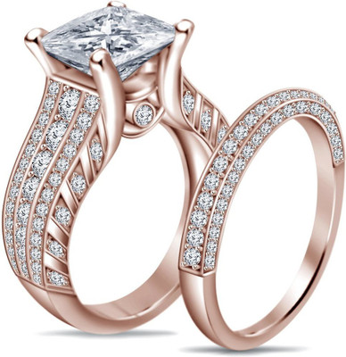 

Anopchand Tilokchand Jewellers Bridal Engagement Sterling Silver Cubic Zirconia Gold-plated Plated Ring Set, White