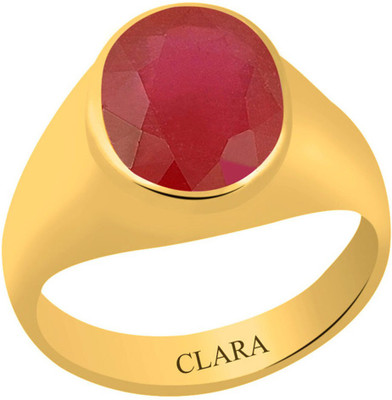 

Clara Ruby Manik 4.8 carat or 5.25ratti Panchdhatu Silver Ruby Yellow Gold Plated Ring