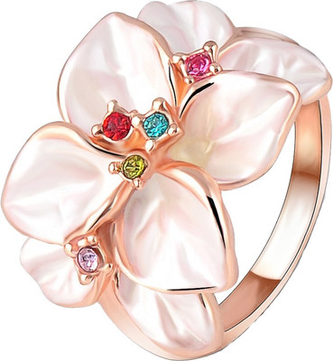 Aaishwarya White Floral Enamel Alloy Crystal Ring