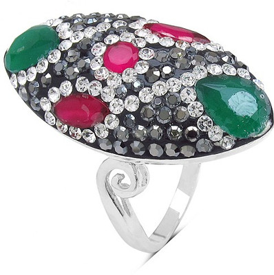 Johareez Sterling Silver Crystal Sterling Silver Plated Ring