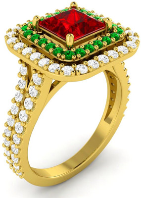 Parshva Diam Silver Emerald Gold-plated Plated Ring, Yellow