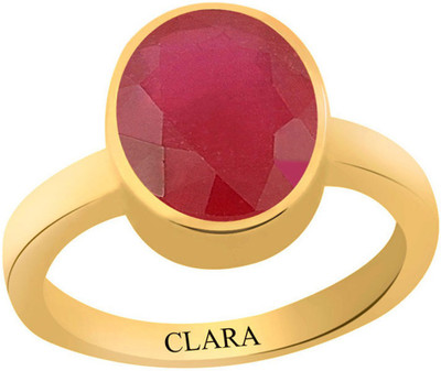 

Clara Ruby Manik 3 carat or 3.25ratti Panchdhatu Silver Ruby Yellow Gold Plated Ring