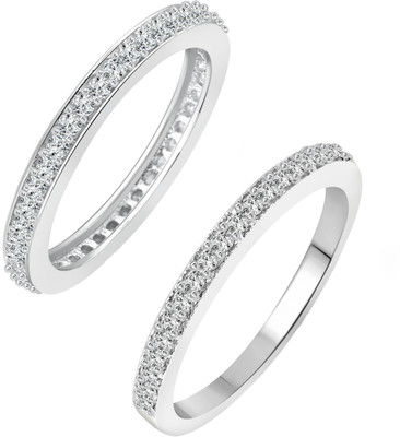 VIGHNAHARTA Half Round & Full Round Alloy Cubic Zirconia Rhodium Plated Ring Set