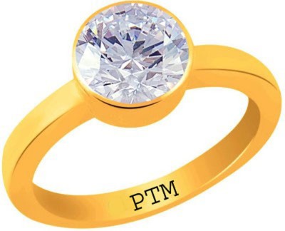 PTM Certified Zircon (American Diamond) Gemstone 10.25 Ratti or 9.32 Carat for Male and Female Panchdhatu 22K Gold Plated Alloy Ring