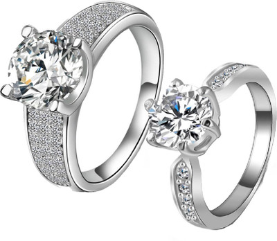 

Aaishwarya 18K Platinum Plated Couple Alloy Zircon Ring Set, Silver