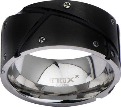 

Inox Jewelry Quilted Stainless Steel Ring, Silver;black