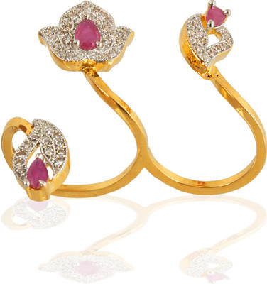 

Fasherati Pink Multi finger Alloy Ring, White