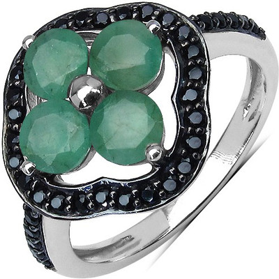 

Johareez 1.75CTW Genuine Emerald & Black Spinel .925 Sterling Silver Ring Silver Emerald Sterling Silver Plated Ring, Green