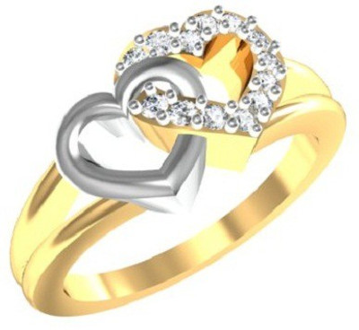 Kanak Jewels Diamond Double Heart Designed for Girls & Women Brass Cubic Zirconia Gold Plated Ring