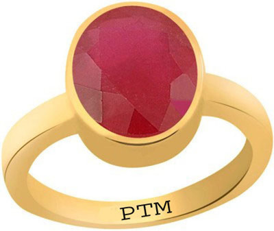 PTM Natural Ruby (Manik) Gemstone 9.25 Ratti or 8.41 Carat for Male and Female Panchdhatu 22K Gold Plated Alloy Ring