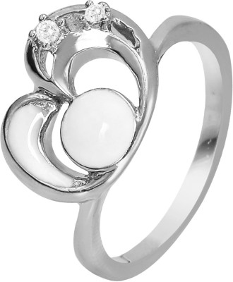 mahi White Heart Alloy, Brass Cubic Zirconia Rhodium Plated Ring