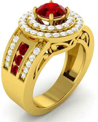 

Parshva Diam Red Ruby Halo Gemstone Silver Ruby Gold-plated Plated Ring, Yellow