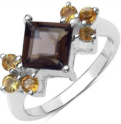 

Johareez 1.90CTW Genuine Smoky Topaz & Citrine .925 Sterling Silver Ring Silver Topaz Sterling Silver Plated Ring, Brown