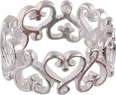 

Fasherati White Linked Hearts Alloy Crystal Ring, Silver