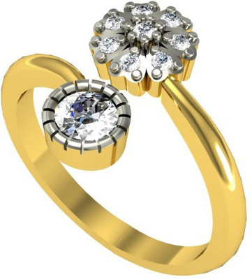 Kanak Jewels White Diamond Studded Flower Designed for Girls & Women Gold Plated Brass Cubic Zirconia Gold Plated Ring