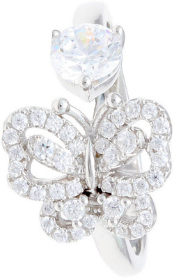 

Ijuels Butterfly Solitaire Love Sterling Silver Cubic Zirconia Rhodium Plated Ring