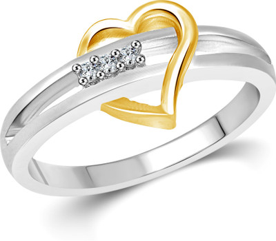 VIGHNAHARTA Heart and Shadow Alloy Cubic Zirconia 18K White Gold Plated Ring