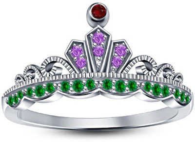 

Vorra Fashion Beautiful Look Princess Crown Design Sterling Silver Cubic Zirconia Platinum Plated Ring, Multicolor