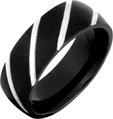 

the jewelbox Striper Stainless Steel Rhodium Plated Ring, Black