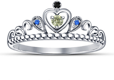 

Vorra Fashion Beautiful Princess Crown Design Sterling Silver Cubic Zirconia, Sapphire, Onyx Sterling Silver Plated Ring, White